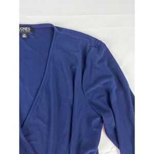 Jones New York‎ Womens Wrap Top Petite Long Sleeve Blue Blouse Career Casual